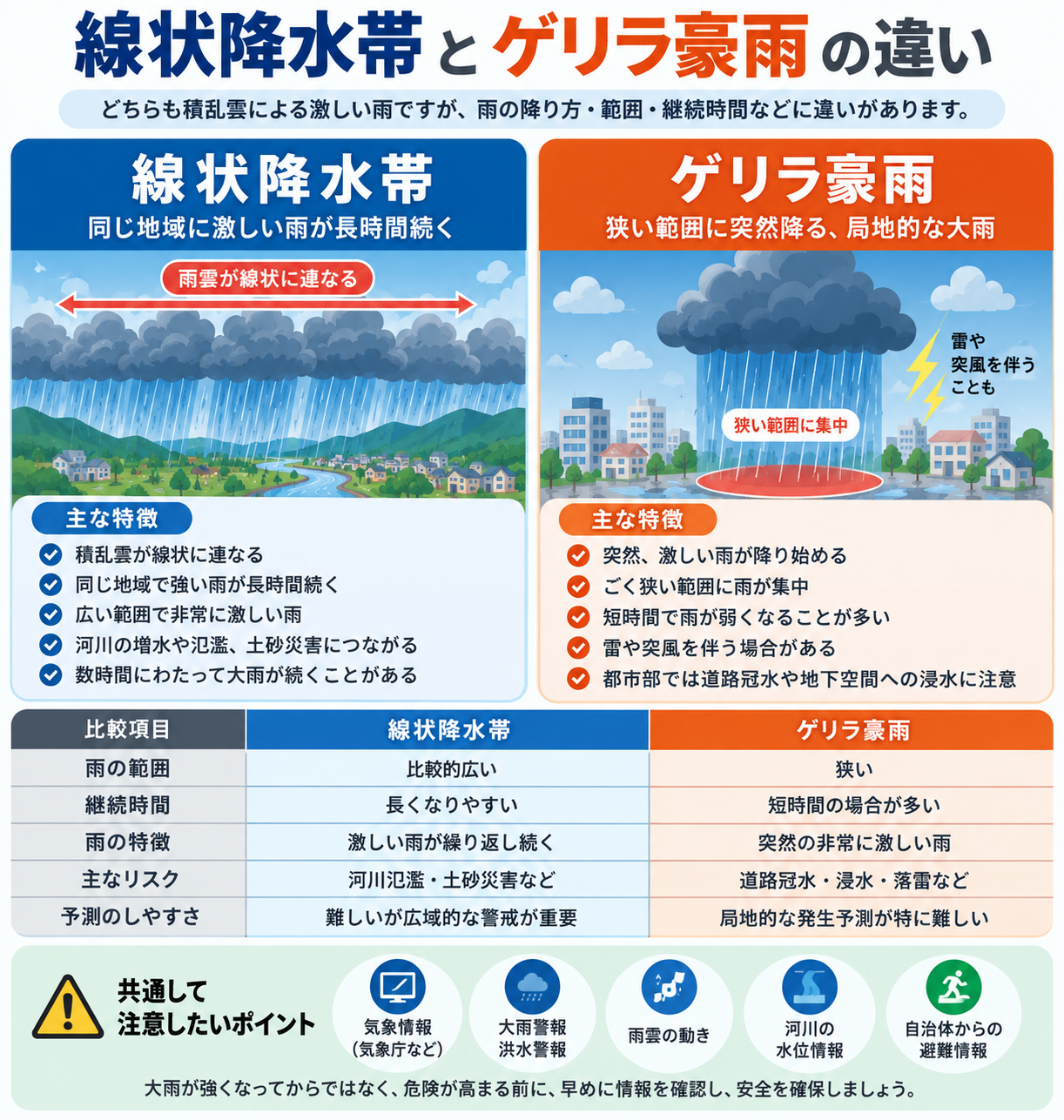線状降水帯 ゲリラ豪雨 違い：特徴・発生の仕組み・危険性 | 線状降水帯 ゲリラ豪雨 違い：特徴・発生の仕組み・危険性