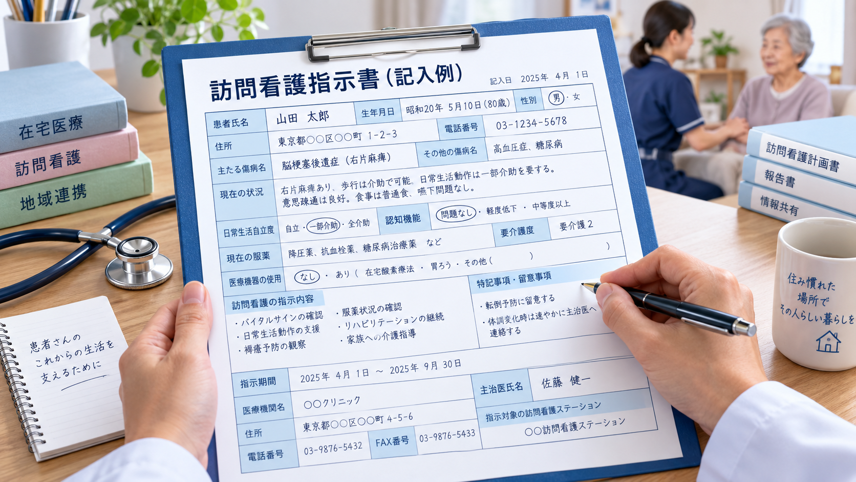 訪問 看護 指示 書 記入 例 : 基本項目・各欄の書き方・指示期間と提出時の確認事項